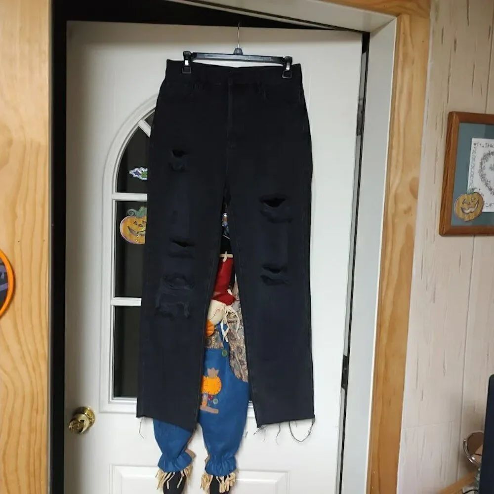 New PacSun Black Distressed High Rise Straight Jeans Size Women's 27